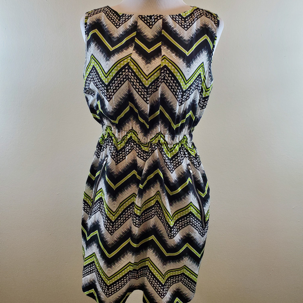 Black/Lime Chevron Print Mini Dress